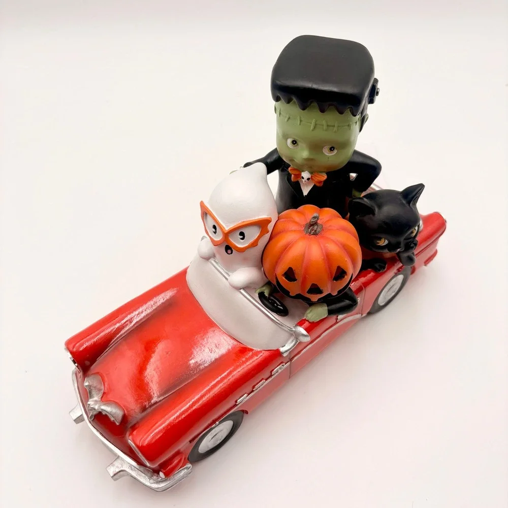 Halloween Retro Style  Frankenstein Ghost Black Cat Red Car Light Up